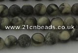 CBW161 15.5 inches 6mm round matte black fossil jasper beads