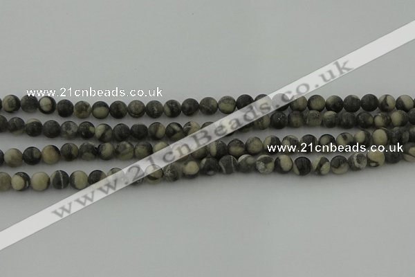 CBW161 15.5 inches 6mm round matte black fossil jasper beads