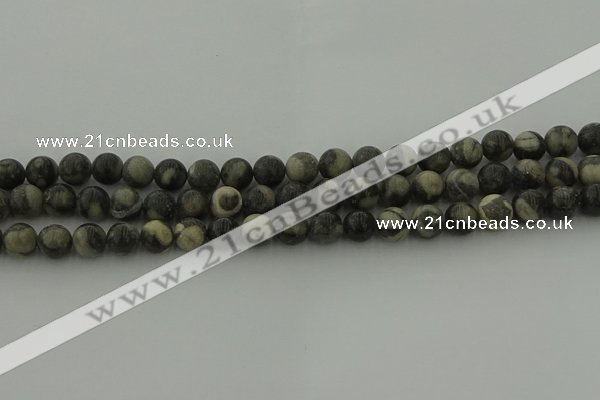 CBW162 15.5 inches 8mm round matte black fossil jasper beads