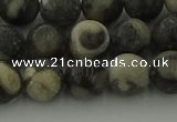 CBW163 15.5 inches 10mm round matte black fossil jasper beads