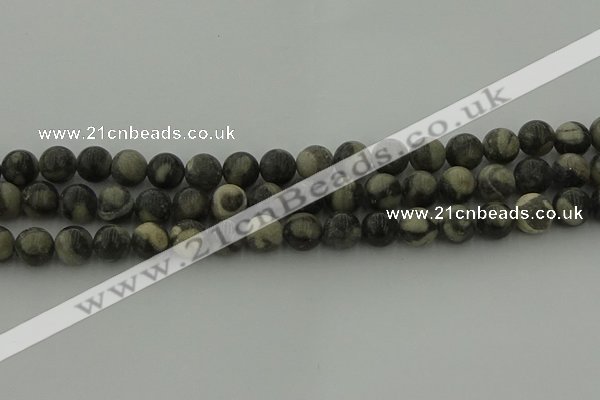 CBW163 15.5 inches 10mm round matte black fossil jasper beads