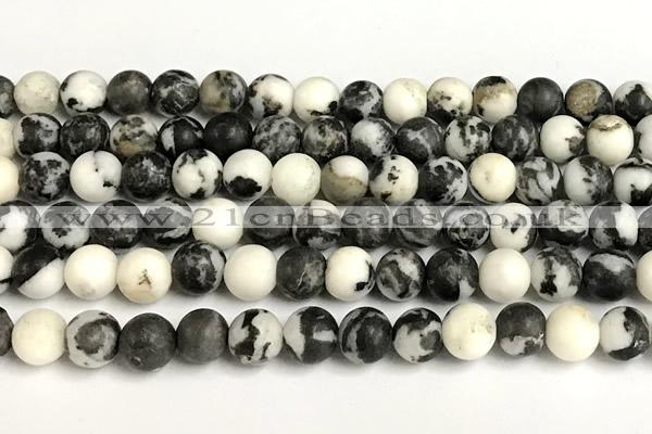 CBW193 15 inches 10mm round matte black & white jasper beads