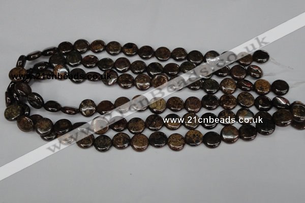 CBZ209 15.5 inches 12mm flat round bronzite gemstone beads