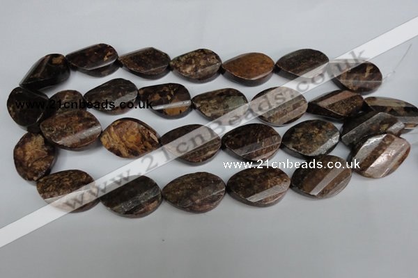 CBZ248 15.5 inches 20*30mm faceted & twisted oval bronzite gemstone beads