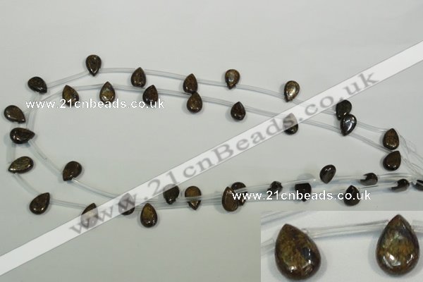 CBZ255 Top-drilled 8*12mm flat teardrop bronzite gemstone beads