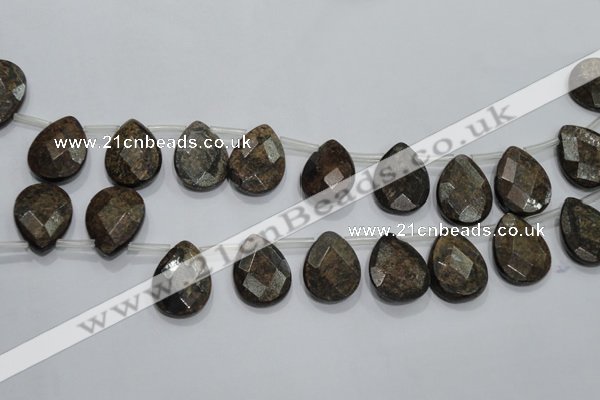 CBZ505 Top-drilled 10*14mm faceted flat teardrop bronzite gemstone beads