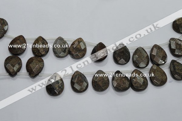 CBZ508 Top-drilled 15*20mm faceted flat teardrop bronzite gemstone beads