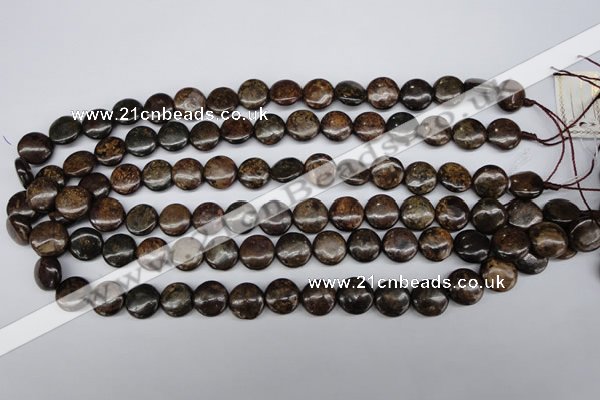 CBZ72 15.5 inches 12mm flat round bronzite gemstone beads