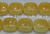 CCA14 15.5 inches 15*15mm square double drilled yellow calcite beads