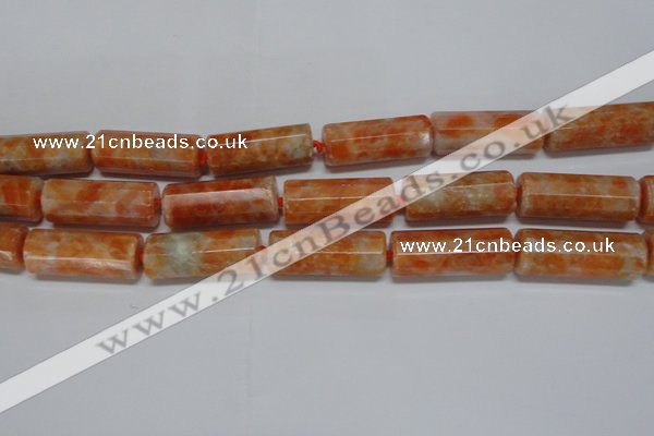 CCA470 15.5 inches 12*30mm faceted tube orange calcite gemstone beads