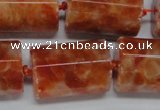 CCA471 15.5 inches 15*22mm faceted tube orange calcite gemstone beads