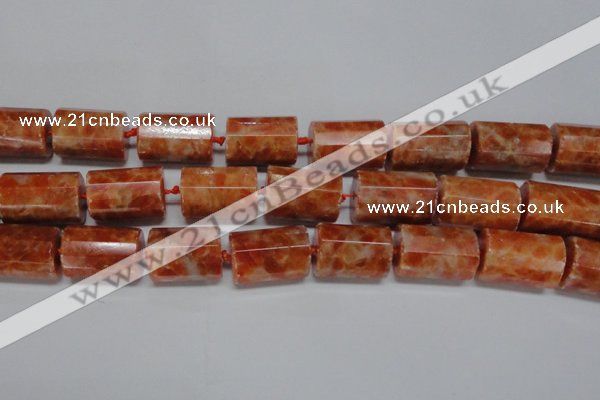 CCA471 15.5 inches 15*22mm faceted tube orange calcite gemstone beads