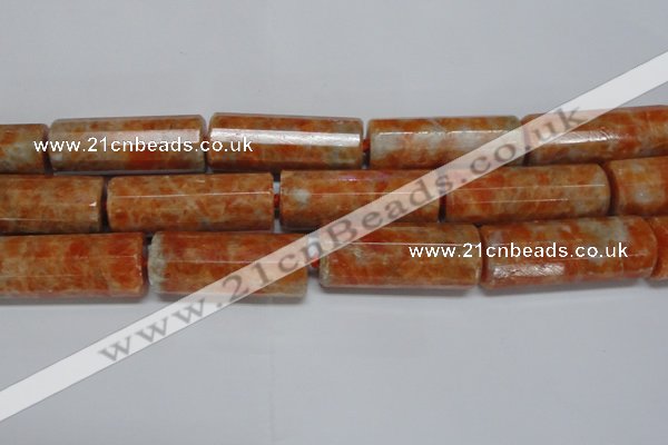 CCA472 15.5 inches 16*40mm faceted tube orange calcite gemstone beads