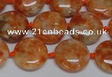 CCA475 15.5 inches 15mm flat round orange calcite gemstone beads