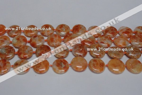 CCA476 15.5 inches 20mm flat round orange calcite gemstone beads