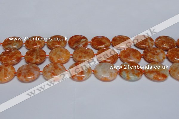 CCA477 15.5 inches 25mm flat round orange calcite gemstone beads