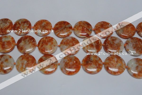 CCA478 15.5 inches 30mm flat round orange calcite gemstone beads