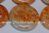 CCA479 15.5 inches 35mm flat round orange calcite gemstone beads