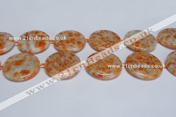 CCA480 15.5 inches 40mm flat round orange calcite gemstone beads