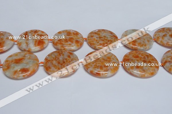 CCA480 15.5 inches 40mm flat round orange calcite gemstone beads