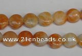 CCA63 15.5 inches 10mm flat round orange calcite gemstone beads