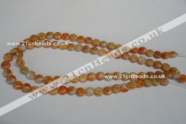 CCA63 15.5 inches 10mm flat round orange calcite gemstone beads