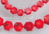 CCB10 5pcs 15.5 inches 9mm & 12mm hexagon red coral beads Wholesale