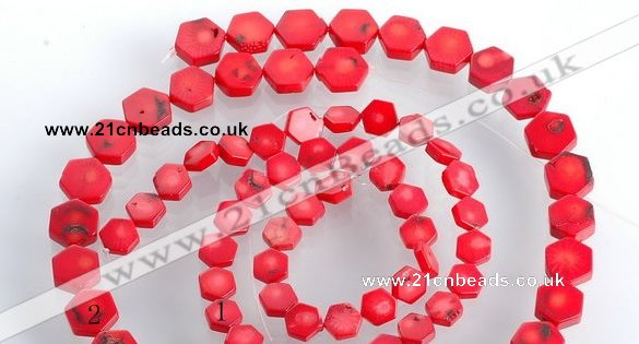 CCB10 5pcs 15.5 inches 9mm & 12mm hexagon red coral beads Wholesale