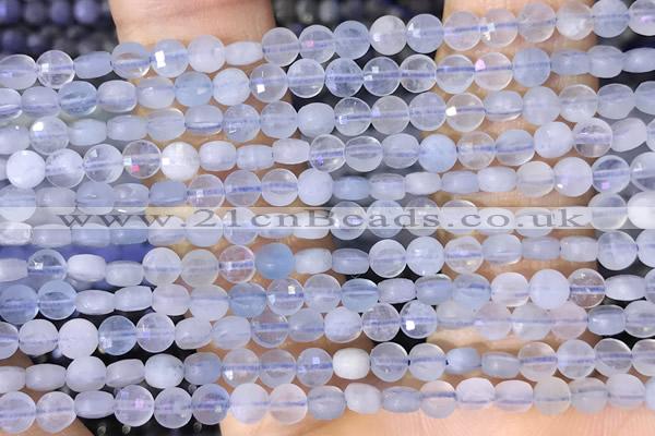 CCB1032 15 inches 4mm faceted coin aquamarine beads