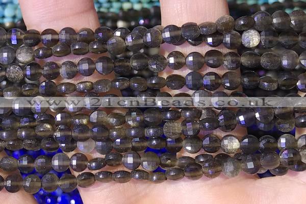 CCB1057 15 inches 4mm faceted coin obsidian beads