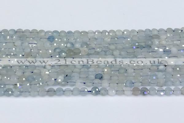 CCB1137 15 inches 4mm faceted coin aquamarine beads