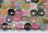 CCB1147 15 inches 4mm faceted coin tourmaline beads