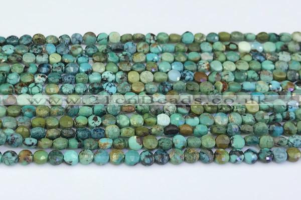 CCB1152 15 inches 4mm faceted coin turquoise beads