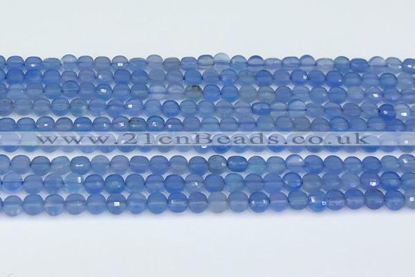 CCB1166 15 inches 4mm faceted coin blue agate beads
