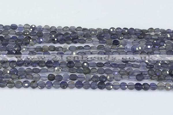 CCB1169 15 inches 4mm faceted coin iolite beads