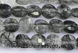 CCB1172 15 inches 4mm faceted coin black rutilated quartz beads