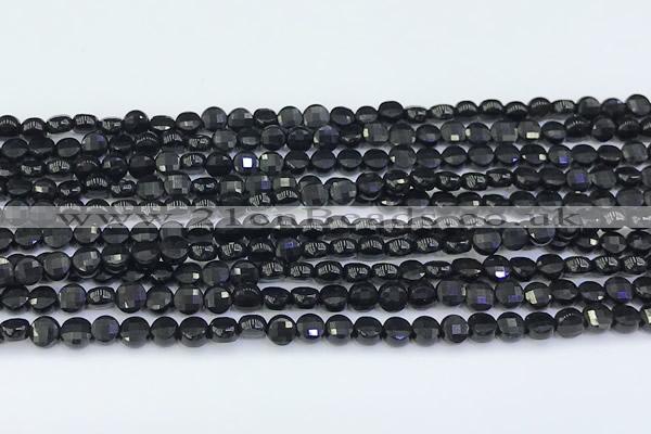 CCB1173 15 inches 4mm faceted coin black spinel beads