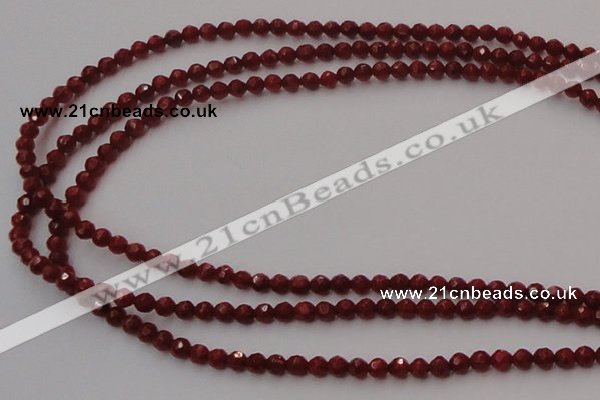 CCB120 15.5 inches 3mm faceted round red coral beads wholesale