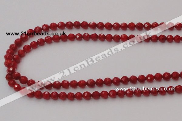 CCB121 15.5 inches 5mm faceted round red coral beads wholesale