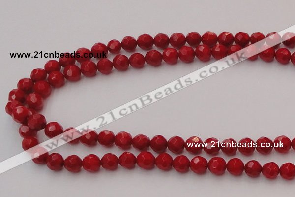 CCB122 15.5 inches 6mm faceted round red coral beads wholesale