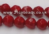 CCB123 15.5 inches 7mm faceted round red coral beads wholesale