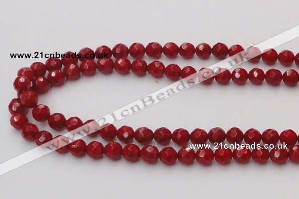 CCB123 15.5 inches 7mm faceted round red coral beads wholesale