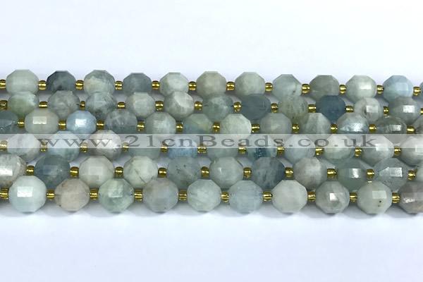 CCB1290 15 inches 9mm - 10mm faceted aquamarine gemstone beads