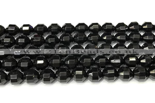 CCB1318 15 inches 9mm - 10mm faceted black agate beads