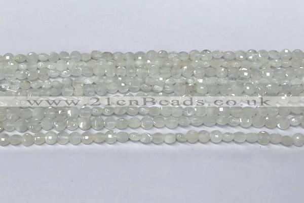 CCB1366 15 inches 4mm faceted coin white moonstone beads