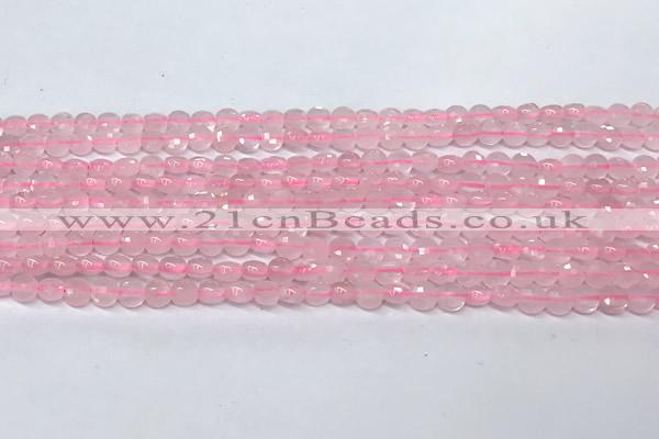 CCB1371 15 inches 4mm faceted coin rose quartz beads