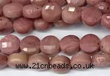 CCB1377 15 inches 4mm faceted coin pink wooden jasper beads