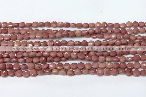 CCB1377 15 inches 4mm faceted coin pink wooden jasper beads