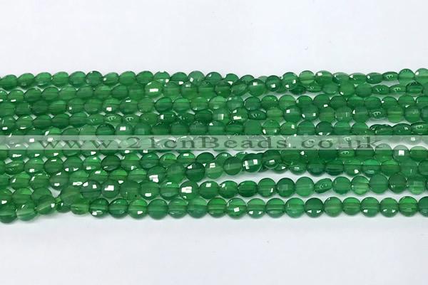 CCB1380 15 inches 4mm faceted coin green agate beads