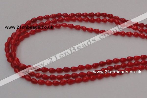 CCB139 15.5 inches 4*6mm teardrop red coral beads wholesale